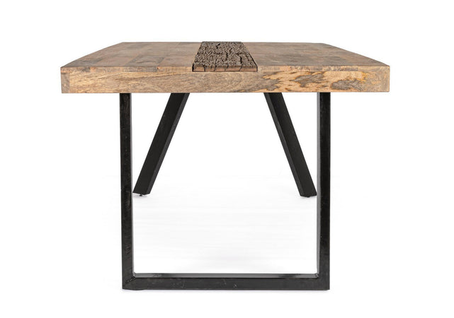 Tavolo Manchester rettangolare, con gambe in acciaio, piano in legno di mango, stile moderno