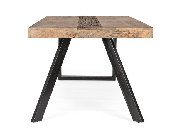 Tavolo Manchester rettangolare, con gambe in acciaio, piano in legno di mango, stile moderno