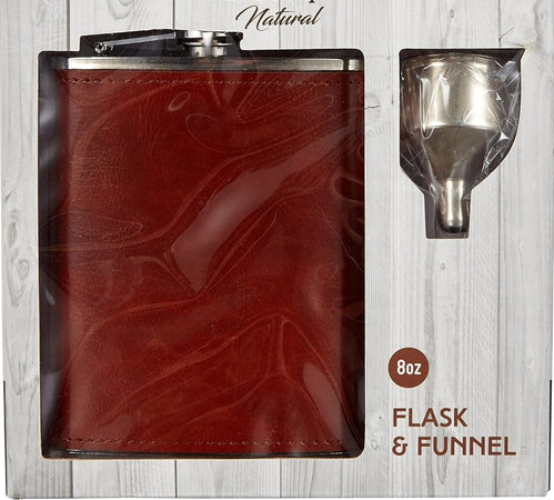 Fiaschetta In Acciaio Inox Foderata In Pelle Imbuto Incluso Per Liquori Whisky