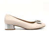 COLETTE Décolleté beige e grigio in vera pelle tacco 30 con fiocco