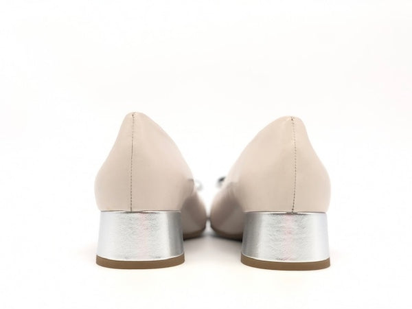 COLETTE Décolleté beige e grigio in vera pelle tacco 30 con fiocco