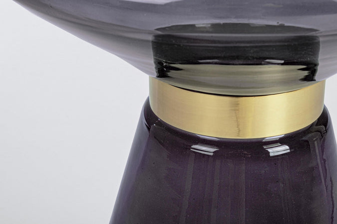 Tavolino "Azmin" in vetro con anello decorativo placcato ottone per arredamento