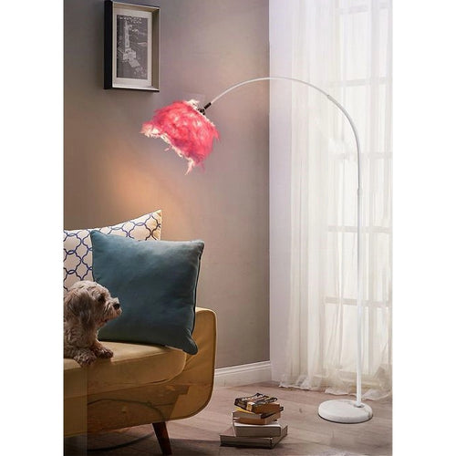 Lampada Da Terra In Metallo Piuma Attacco E27 Max.60w 185x110 Cm Bianco Rosa D26