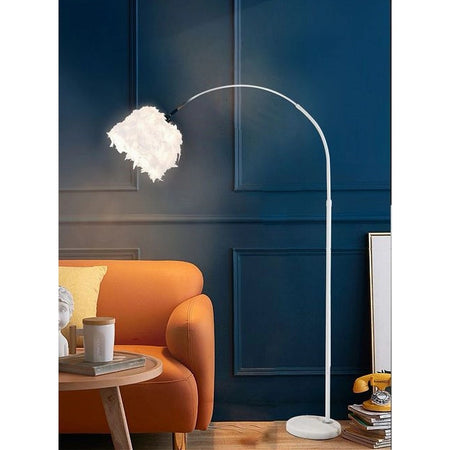 Lampada Da Terra In Metallo Piuma Attacco E27 Max.60w 185x110 Cm Bianco Rosa D26