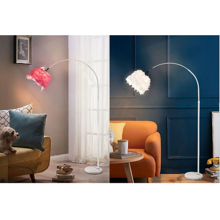 Lampada Da Terra In Metallo Piuma Attacco E27 Max.60w 185x110 Cm Bianco Rosa D26