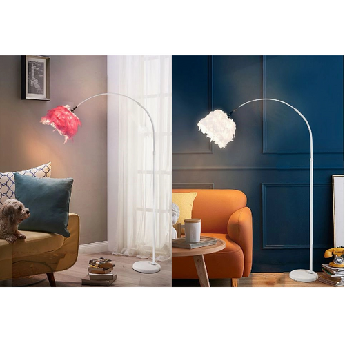 Lampada Da Terra In Metallo Piuma Attacco E27 Max.60w 185x110 Cm Bianco Rosa D26