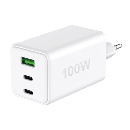 Caricatore Alimentatore GaN 100W 2x USB-C 1x USB-A Power Delivery Fast Charger Bianco