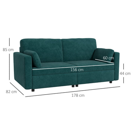 Divano 3 Posti in Velluto con Cuscini e Seduta Imbottita, 178x82x85cm, Verde soggiorno salotto ufficio studio F839-829V80DGA