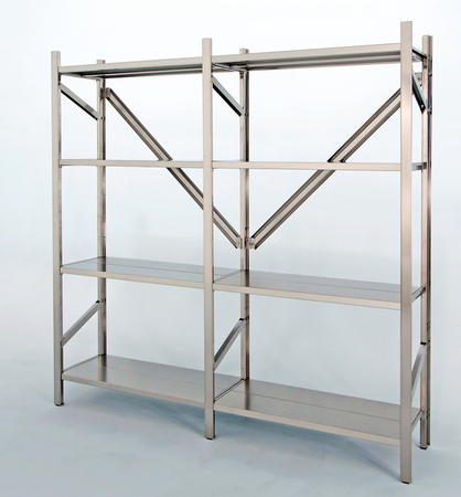Modulo aggiuntivo per scaffalatura acciaio inox con piani regolabili di cm. 130x50x180h