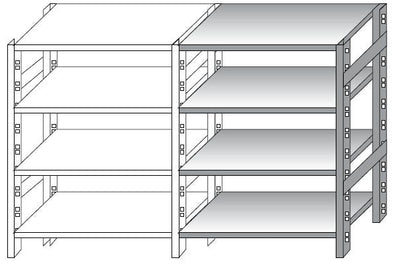 Modulo continuativo scaffalatura in acciaio inox con piani di cm. 200x60x180h