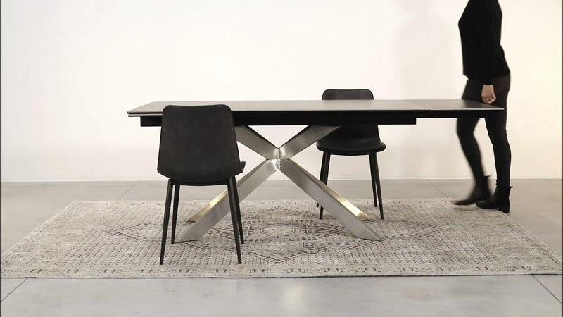 Tavolo Arzachel allungabile rettangolare con piano in ceramica con supporto in vetro temperato da 240 x 90cm
