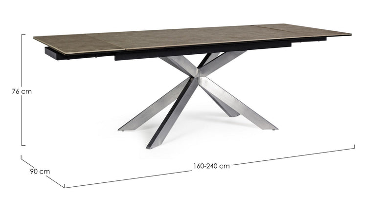 Tavolo Arzachel allungabile rettangolare con piano in ceramica con supporto in vetro temperato da 240 x 90cm