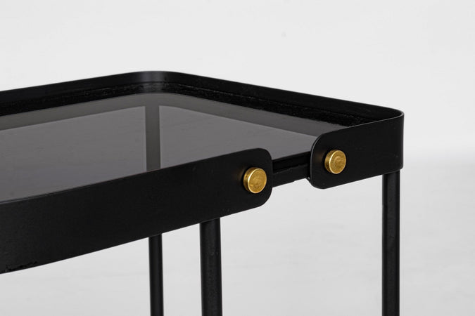 Tavolino "Zeina" struttura in acciaio piano in vetro temperato per arredamento