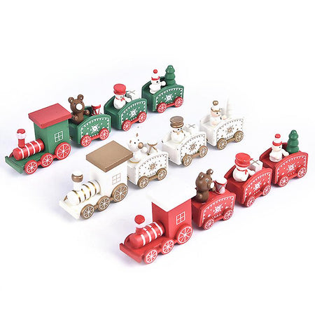 Trenino decorativo natalizio con 3 vagoni in legno per decorazioni natalizie