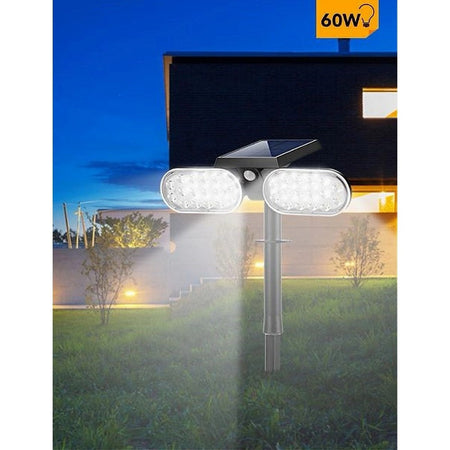 Faretto Doppio A Led Snodabile Ricaricabile Pannello Solare Picchetto Yh0518-pir