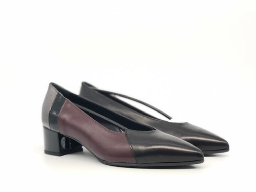 ELLEN Scarpa da donna in nappa nera e bordeaux con inserti argentati