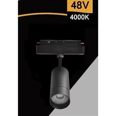 Faretto Led 14w Nero Magnetico Per Binario Monofase 48v Luce 3000k 4000k Cob-14w