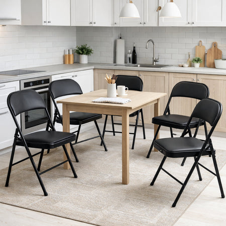 Set 4 Sedie Pieghevoli Metallo Ecopelle Imbottita Ergonomiche Salvaspazio Nero