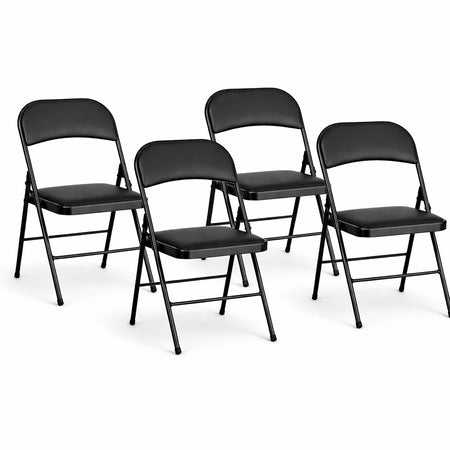 Set 4 Sedie Pieghevoli Metallo Ecopelle Imbottita Ergonomiche Salvaspazio Nero