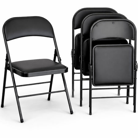 Set 4 Sedie Pieghevoli Metallo Ecopelle Imbottita Ergonomiche Salvaspazio Nero