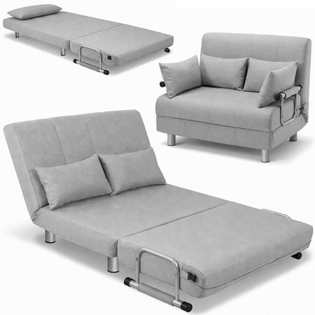 Divano Poltrona Letto 2 Posti Schienale Reclinabile in Metallo e Tessuto Salvaspazio Grigio
