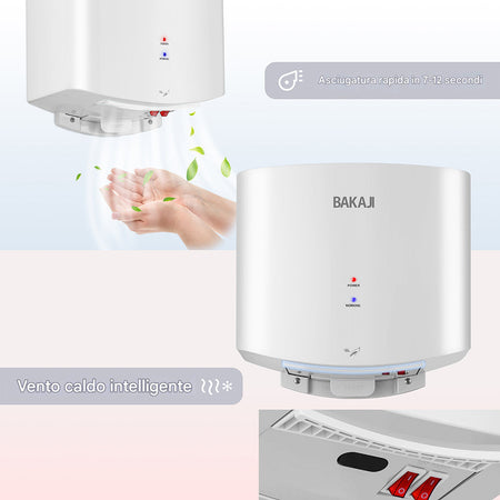 Asciugamani Elettrico Automatico 1400W Aria Calda e Fredda a Parete Bagno