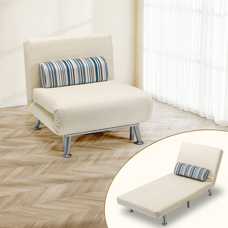 Poltrona Letto 1 Posto Schienale Reclinabile in Metallo e Tessuto 75x73x73 Salvaspazio Crema