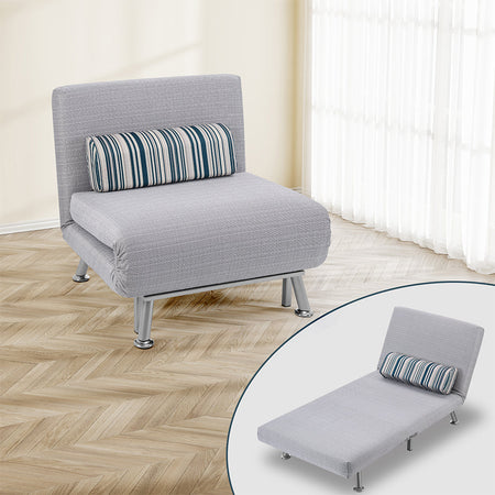 Poltrona Letto 1 Posto Schienale Reclinabile in Metallo e Tessuto 75x73x73 Salvaspazio Grigio Chiaro