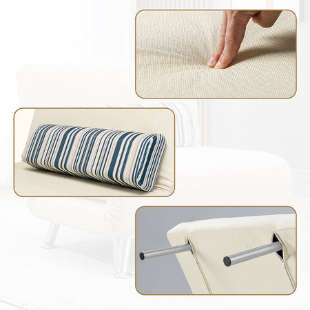 Poltrona Letto 1 Posto Schienale Reclinabile in Metallo e Tessuto 75x73x73 Salvaspazio Crema