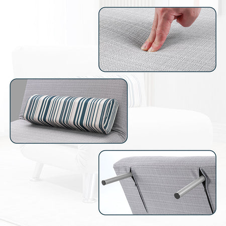Poltrona Letto 1 Posto Schienale Reclinabile in Metallo e Tessuto 75x73x73 Salvaspazio Grigio Chiaro