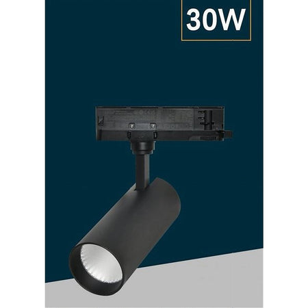 Faretto Led 30 W Binario Track Trifase Faro Luce 4000k Ip20 Nero Bianco Pt4-30w