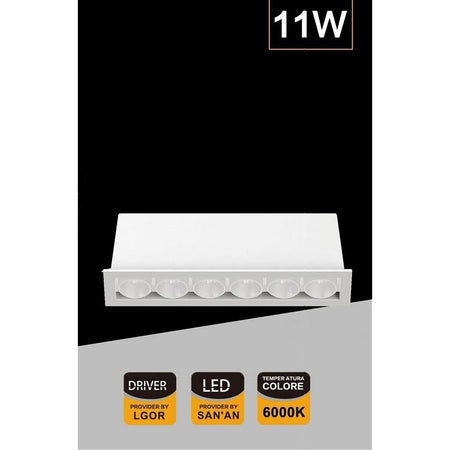 Faretto Led Rettangolare Da Incasso Bianco 11w Luce Calda Naturale Fredda Xtd-6-b