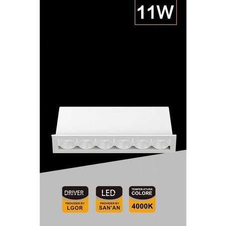 Faretto Led Rettangolare Da Incasso Bianco 11w Luce Calda Naturale Fredda Xtd-6-b