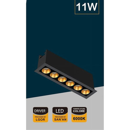 Faretto Led Rettangolare Incasso 11w Luce 6000k 4000k 3000k Moderno Nero Xtd-6-n