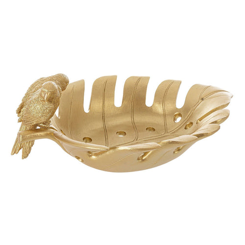 Ciotola a forma di foglia decorativa Colibrì color oro da 31 x 21 cm