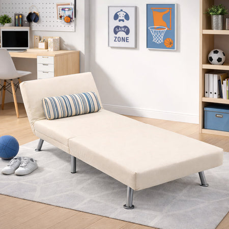 Poltrona Letto 1 Posto Schienale Reclinabile in Metallo e Tessuto 75x73x73 Salvaspazio Crema