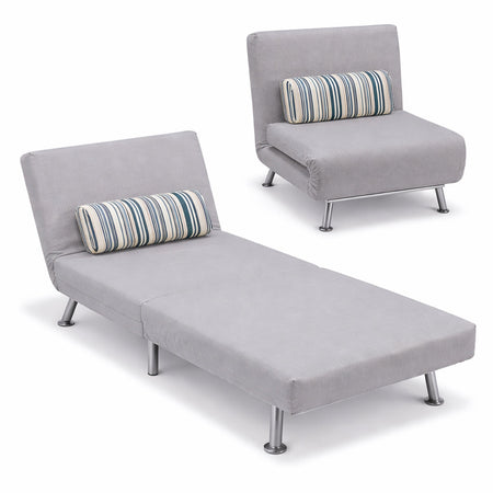 Poltrona Letto 1 Posto Schienale Reclinabile in Metallo e Tessuto 75x73x73 Salvaspazio Grigio Chiaro