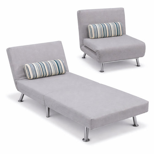 Poltrona Letto 1 Posto Schienale Reclinabile in Metallo e Tessuto 75x73x73 Salvaspazio Grigio Chiaro
