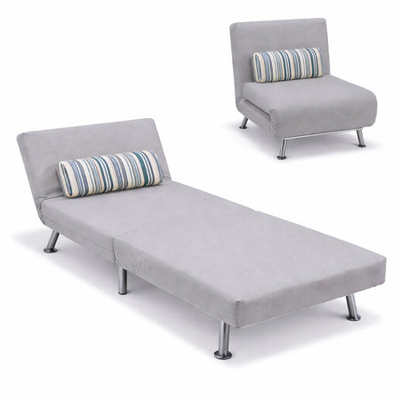 Poltrona Letto 1 Posto Schienale Reclinabile in Metallo e Tessuto 75x73x73 Salvaspazio Grigio Chiaro