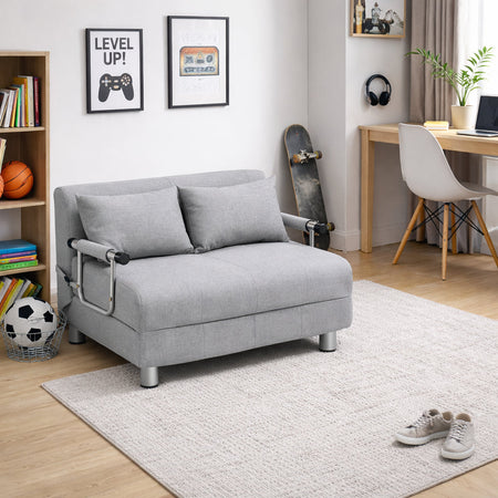 Divano Poltrona Letto 2 Posti Schienale Reclinabile in Metallo e Tessuto Salvaspazio Grigio