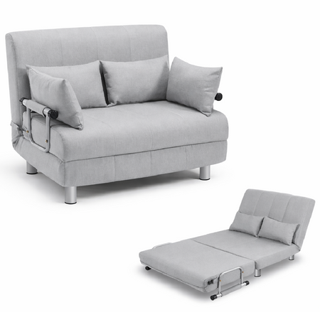 Divano Poltrona Letto 2 Posti Schienale Reclinabile in Metallo e Tessuto Salvaspazio Grigio