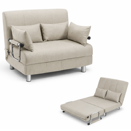 Divano Poltrona Letto 2 Posti Schienale Reclinabile in Metallo e Tessuto Salvaspazio Crema