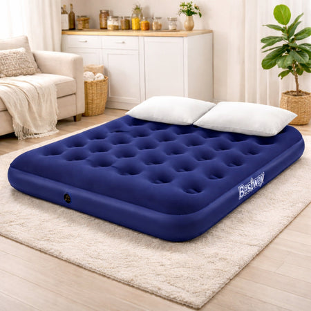 Materassino Gonfiabile Matrimoniale Blu Floccato 191x137x22 Campeggio Mare Casa