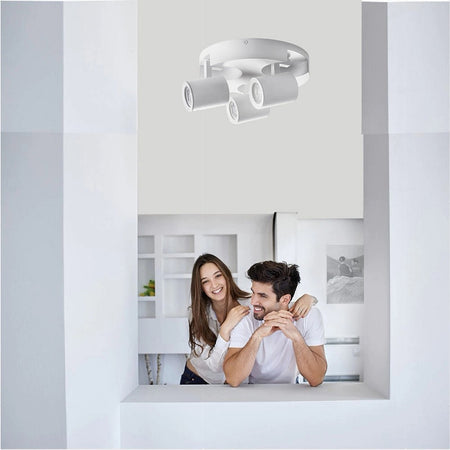 Plafoniera 3 Diffusori Orientabile Soffitto Parete Tonda Gu10 Bianco Nero Th8804
