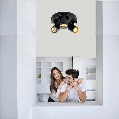 Plafoniera 3 Diffusori Orientabile Soffitto Parete Tonda Gu10 Bianco Nero Th8804