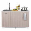 Mini Cucina Completa 120x60 Salvaspazio con 2 Fuochi Gas Lavello Acciaio e Ruote Olmo