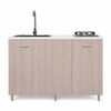 Mini Cucina Completa 120x60 Salvaspazio con 2 Fuochi Gas Lavello Acciaio e Ruote Olmo