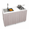 Mini Cucina Completa 120x60 Salvaspazio con 2 Fuochi Gas Lavello Acciaio e Ruote Olmo