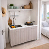 Mini Cucina Completa 120x60 Salvaspazio con 2 Fuochi Gas Lavello Acciaio e Ruote Olmo