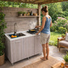 Mini Cucina Completa 120x60 Salvaspazio con 2 Fuochi Gas Lavello Acciaio e Ruote Olmo